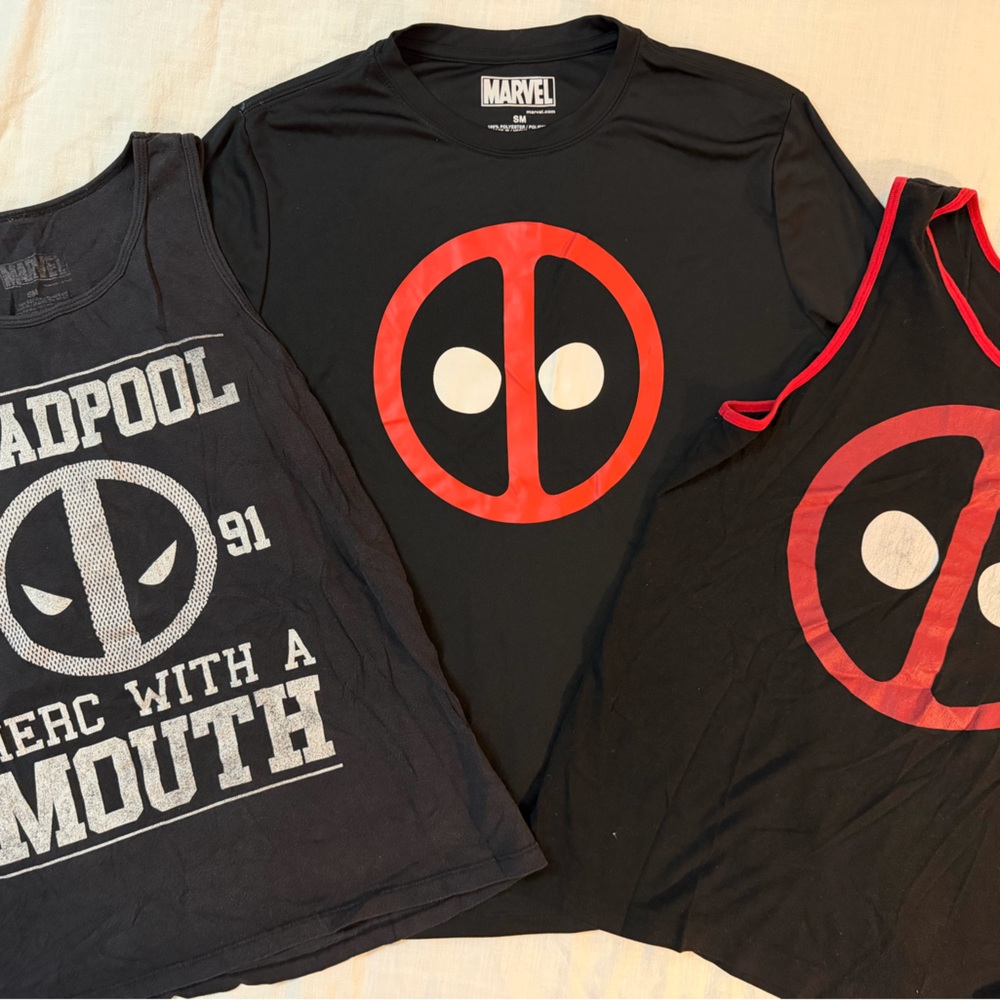 Marvel men’s small Black and Red Deadpool Graphic Tank Tops